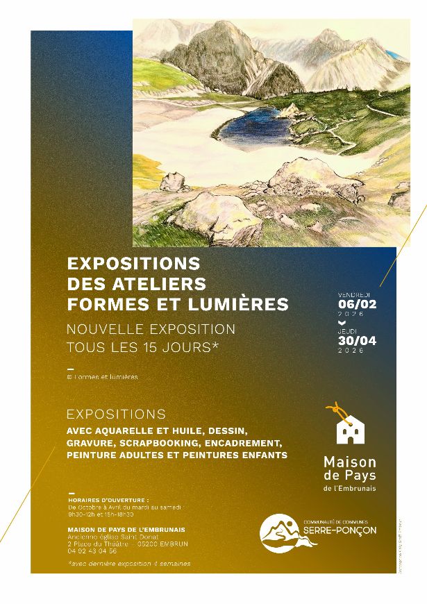 Exposition Atelier Formes et Lumières du 6 février au 30 avril 2026 sur la mezzanine de la Maison de Pays de l'Embrunais